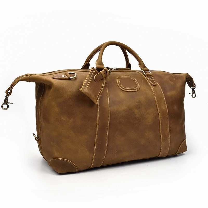 Casual Brown Leather Men Handbag Overnight Bags Travel Bags Weekender Bags For Men Kids Camp Long-Lasting Durability