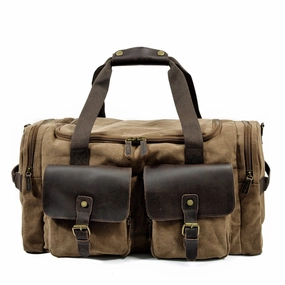 Train Ride Cool Canvas Leather Mens Retro Large Green Travel Weekender Bag Duffle Bag for Men