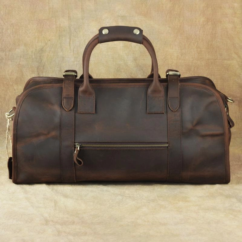 Neat Layout shopping spree Vintage Leather Men's Coffee Overnight Bag Large Weekender Bag Travel Bag For Men