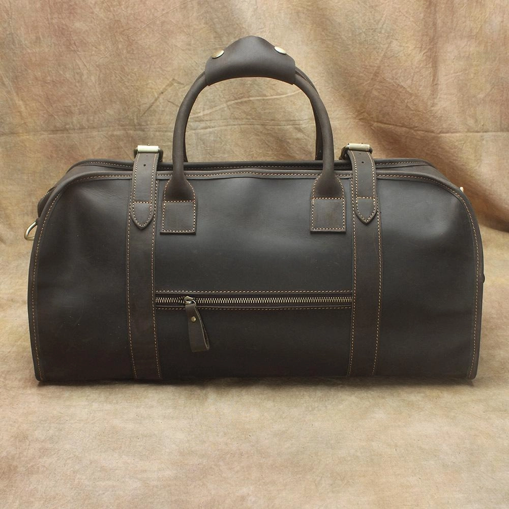 Vintage Leather Men's Coffee Overnight Bag Large Weekender Bag Travel Bag For Men Classic Carry