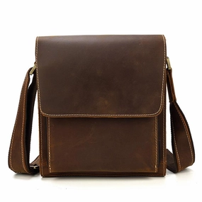 Vintage Brown  Leather Men's Small Side Bag Vertical Messenger Bag Tablet Bag For Men Compact Versatility Travel Ready