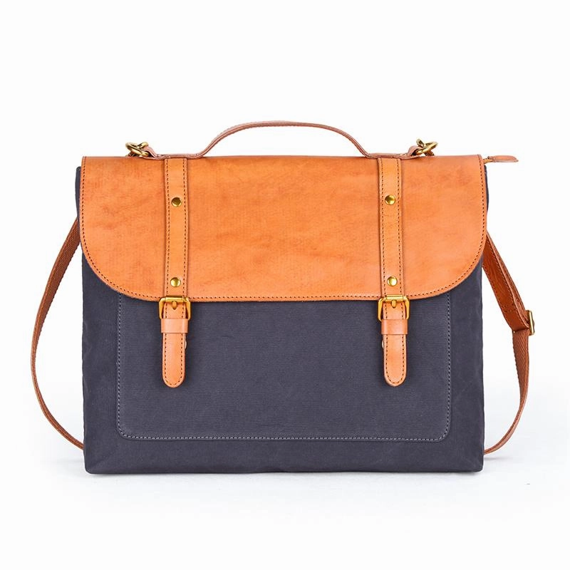 Modern Functionality Canvas Leather Mens 15" Brown Messenger Bag Side Bag Briefcase Green Courier Bag for Men