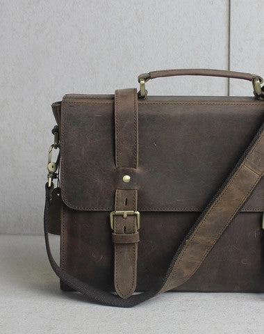 Handmade leather men Briefcase messenger coffee shoulder bag vintage bag Outdoor Travel Casual Lifestyle