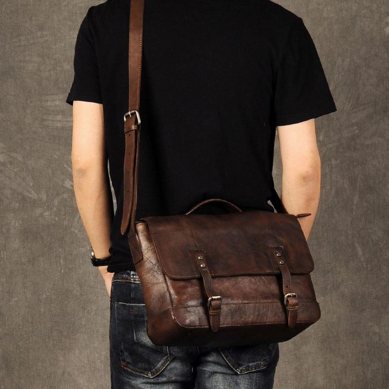 Genuine Leather Vintage Mens Cool Messenger Bag Shoulder Bag for men Everyday Durability