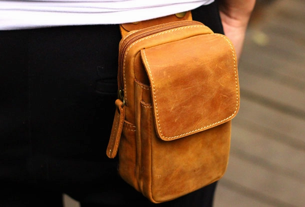 Handmade Leather Mens Cell Phone Holsters Waist Bag Hip Pack Belt Bag for Men Simple Structure