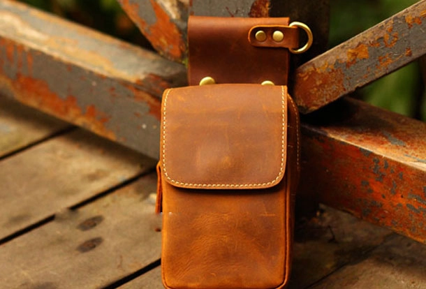 Elegant pocket organizer Handmade Leather Mens Cell Phone Holsters Waist Bag Hip Pack Belt Bag for Men
