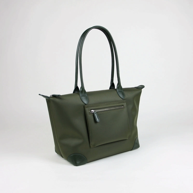 Dark Green Womens Nylon Handbag Womens Nylon Shoulder Handbag Green Nylon Shoulder Purse for Ladies Sleek Shape Chic Travel