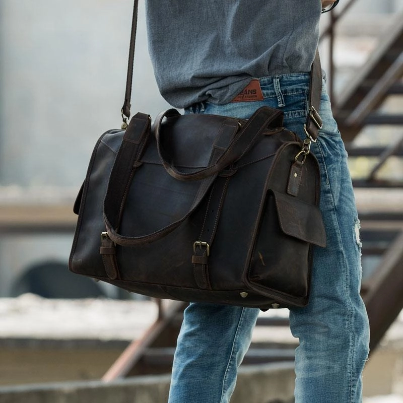 Long Walks Storage Pocket Cool Vintage Leather Mens Weekender Bag Travel Bags Shoulder Bags for men