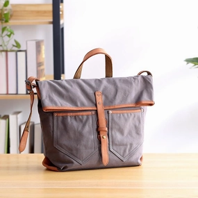 Minimalist Style Fashion Statement Canvas Leather Mens 13'' Khaki Side Bag Courier Bag Messenger Bag Black Shoulder Bag for Men