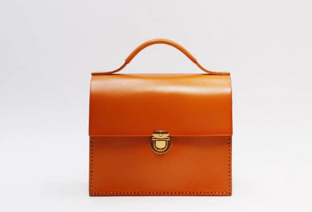 Handmade Leather Handbag Square Purse Crossbody Shoulder Bag for Girl Women Lady Light Look