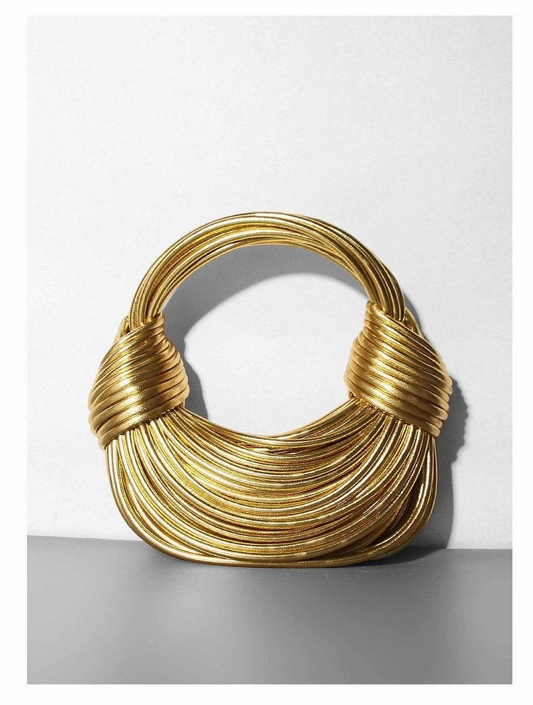 Silver Gold Double Knot Bag, Handcrafted Genuine Leather, Fashion Bags, Luxury Wedding Handbag, Special Occasion Event Bag, Hobo Bag Light Structure