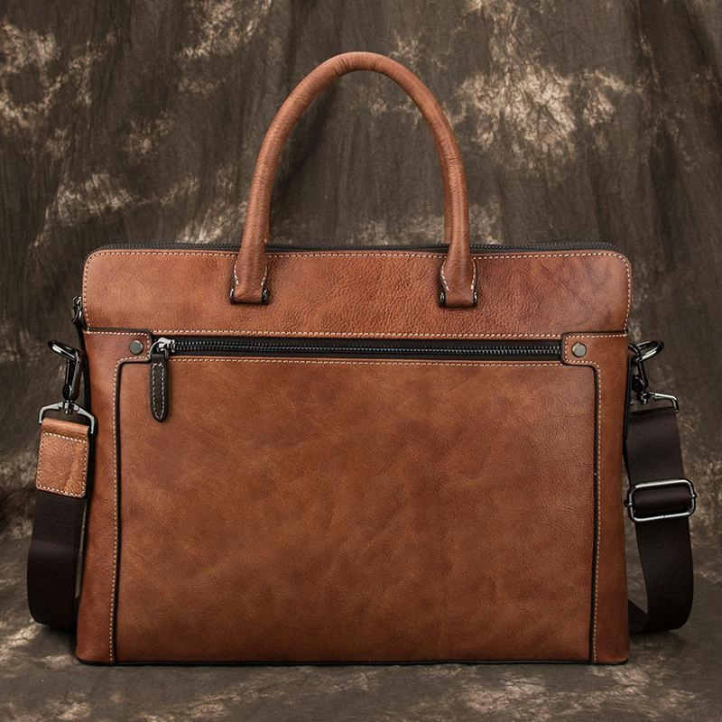 Brown Leather Men 14 inches Vintage Briefcase Handbag Blue Laptop Handbag Messenger Bag For Men Stylish Travel Stylish Practicality