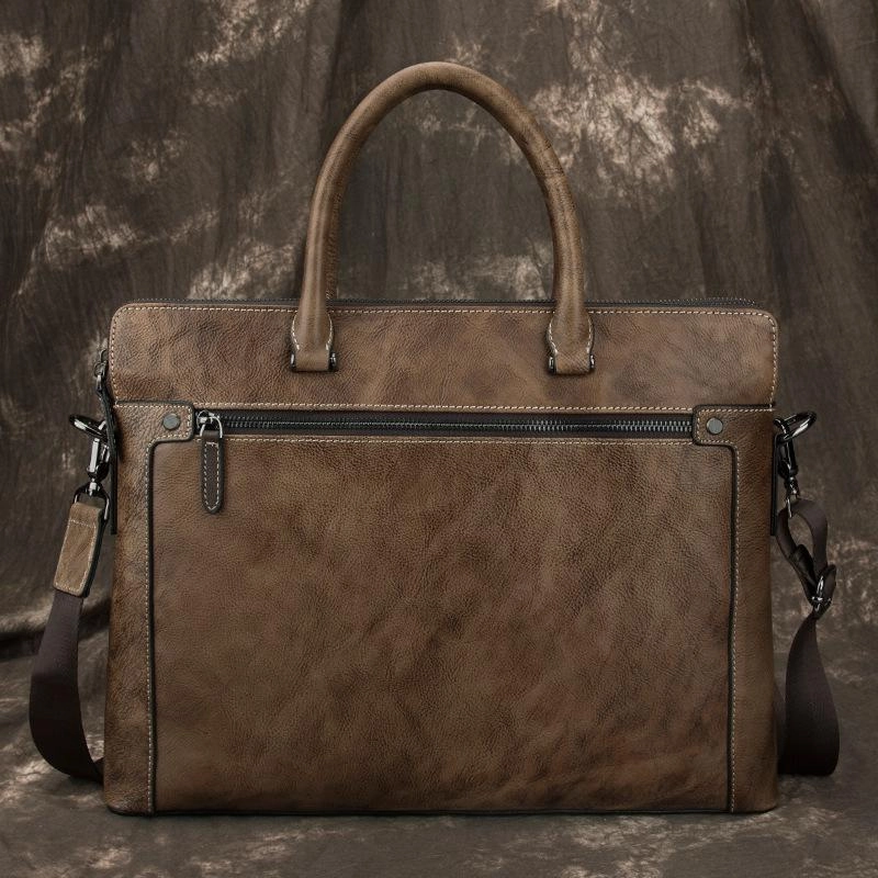 Comfort Carry Gear Brown Leather Men 14 inches Vintage Briefcase Handbag Blue Laptop Handbag Messenger Bag For Men