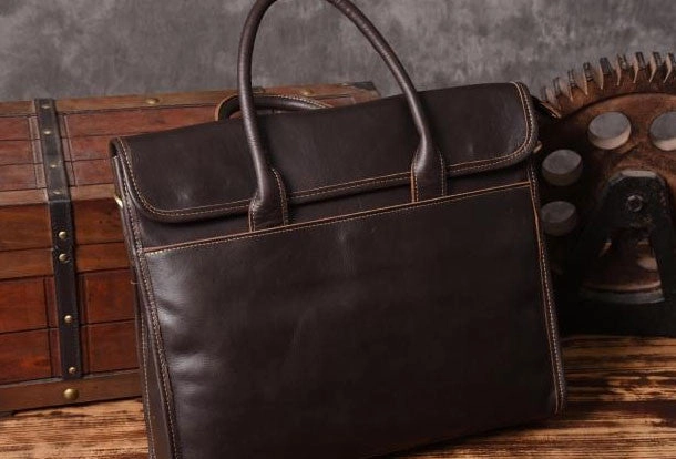 Handmade leather men Briefcase messenger vintage shoulder laptop bag vintage bag Compact Durability Daily Gear