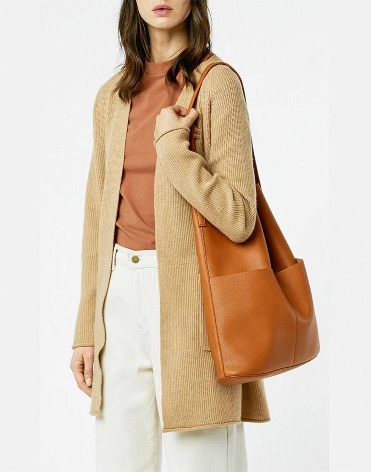 Trendy Travel Everyday Comfort Oak Cowhide Leather Tote Bag ?? Women Handcrafted Soft Leather Bucket Bag ?? Minimalist Tote, Two Front Pockets Bag??Cloud Oslo Laptop Bag