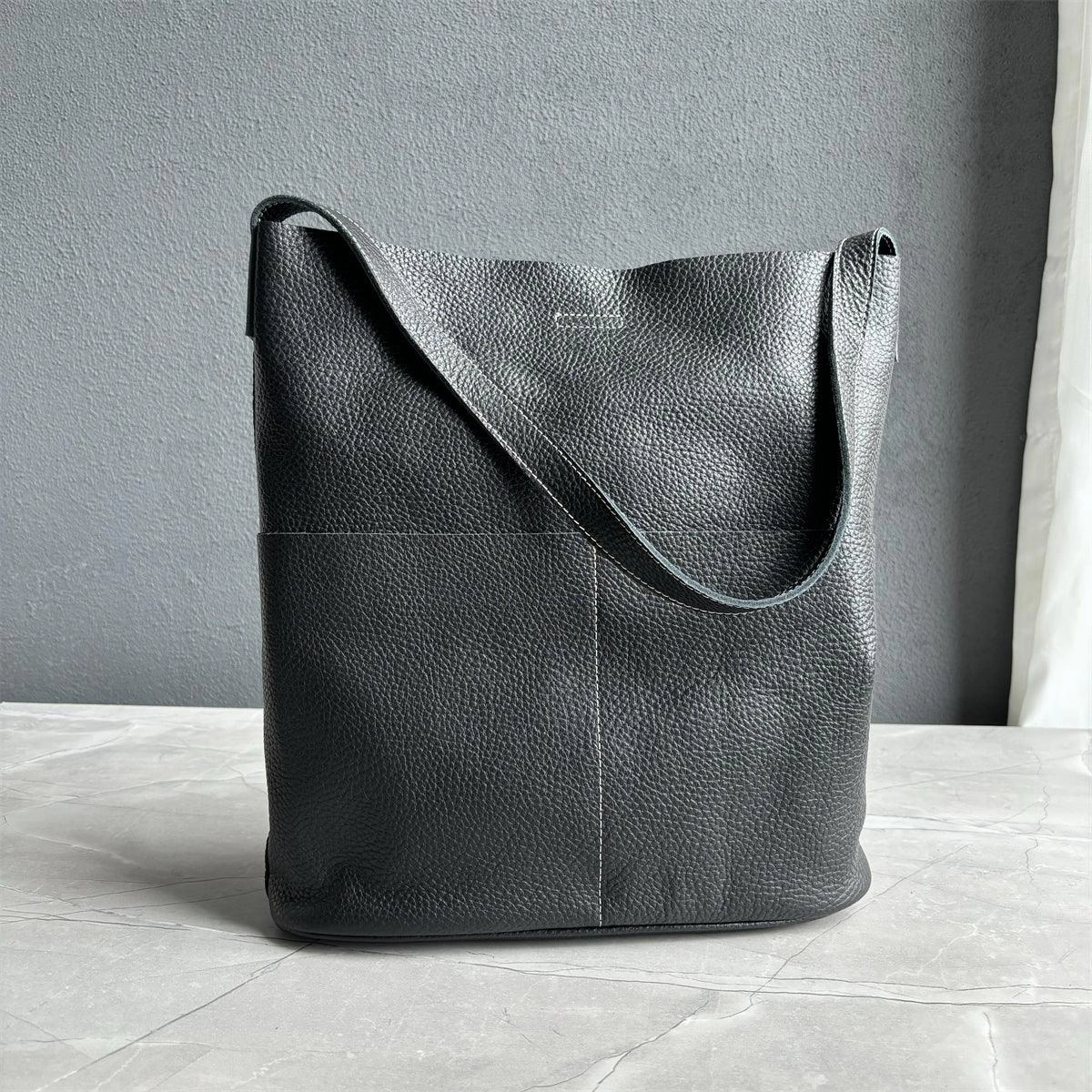 Relaxed Chic Look Comfort Daily Wear Oak Cowhide Leather Tote Bag ?? Women Handcrafted Soft Leather Bucket Bag ?? Minimalist Tote, Two Front Pockets Bag??Cloud Oslo Laptop Bag