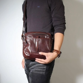Simple Form Genuine Leather Mens Cool Small Messenger Bag Sling Bag Chest Bag Bike Bag Cycling Bag for men