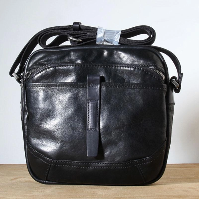 Everyday Essential Genuine Leather Mens Cool Small Messenger Bag Sling Bag Chest Bag Bike Bag Cycling Bag for men