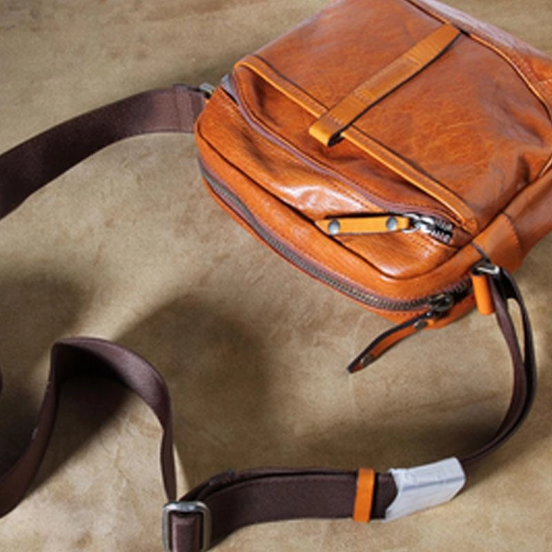 Classic Travel Functional Style Genuine Leather Mens Cool Small Messenger Bag Sling Bag Chest Bag Bike Bag Cycling Bag for men