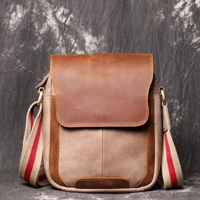 Simple Khaki Brown LEATHER Mens Vertical SIDE BAG COURIER BAG Vertical MESSENGER BAG FOR MEN Modern Functionality