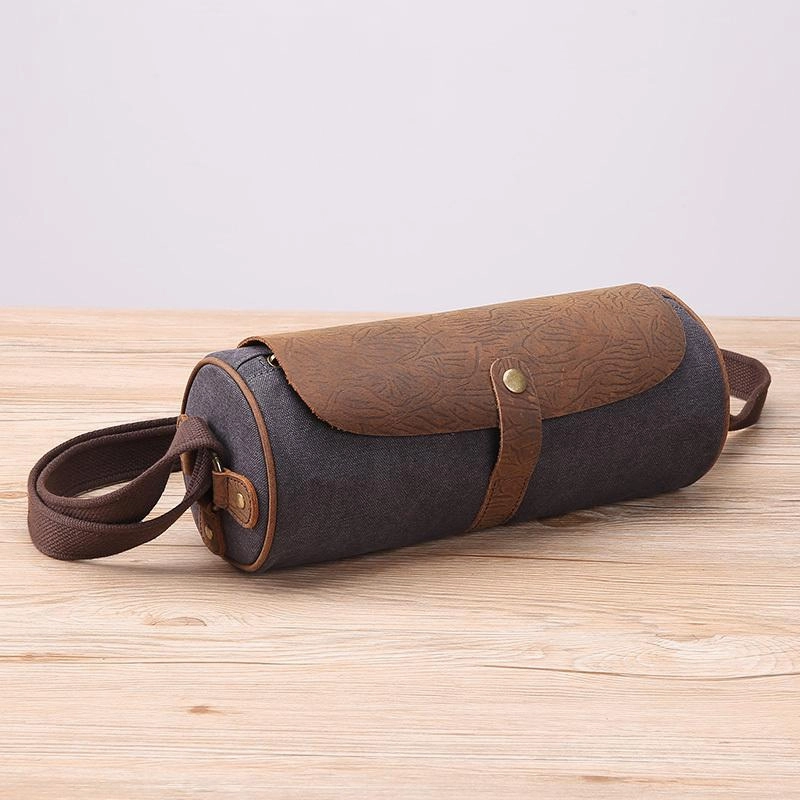 Fashion Utility Gray Leather Mens Green Barrel Sling Bag Postman Bag Bucket Messenger Bag Side Bag For Men