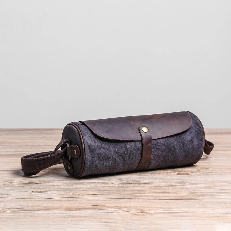 Simple Functionality Comfort handle Gray Leather Mens Green Barrel Sling Bag Postman Bag Bucket Messenger Bag Side Bag For Men