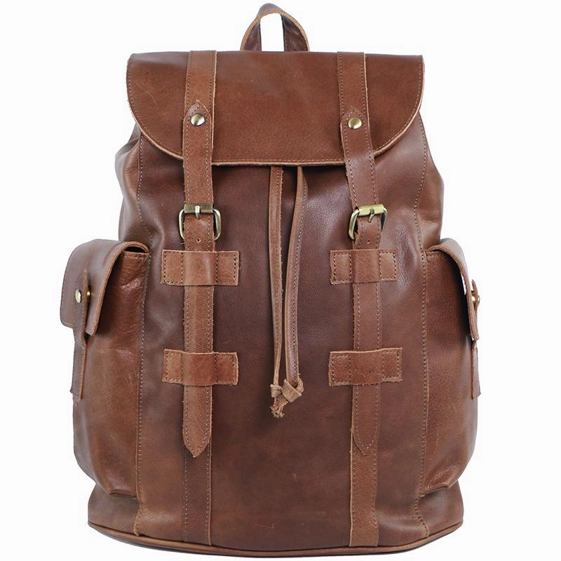 Comfortable Spirit Functional Edge Cool Black Leather Mens Travel Large Backpack Work Handbag 16 inches Work Backpack For Men