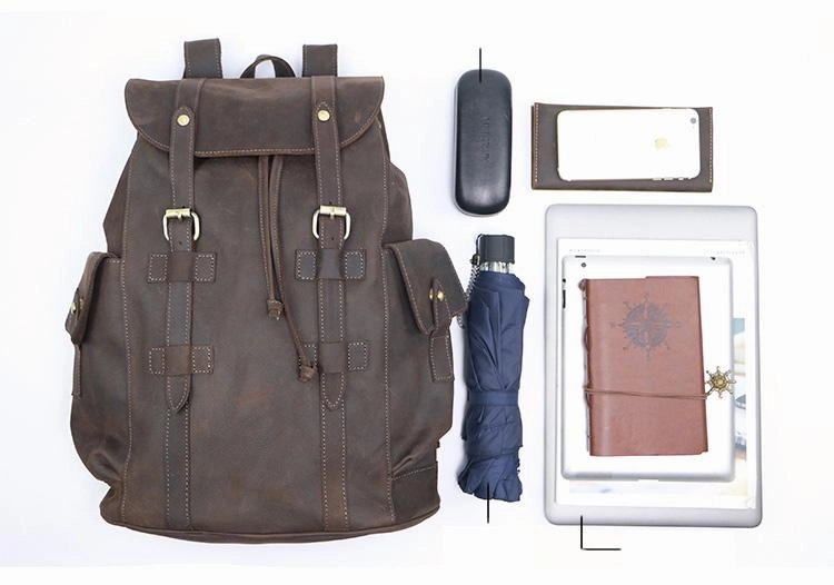 Elegant Look Cool Black Leather Mens Travel Large Backpack Work Handbag 16 inches Work Backpack For Men