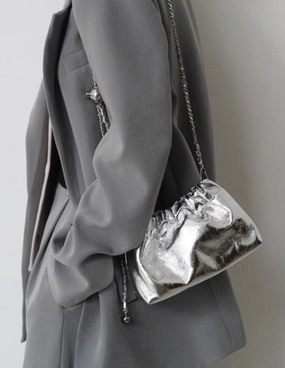 Pleated Cloud Chain Bag | Cowhide Small Silver Ball Minimalist Crossbody Bag Outdoor Outfit