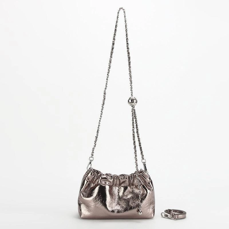 Urban appeal Pleated Cloud Chain Bag | Cowhide Small Silver Ball Minimalist Crossbody Bag