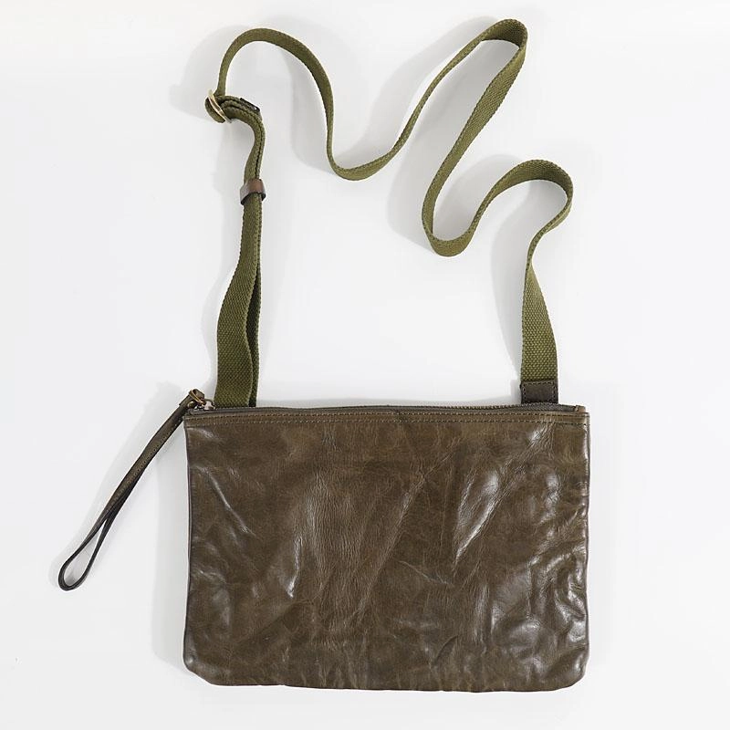 Casual Green Leather Mens Small Side Bag Messenger Bag Brown Post Bag Courier Bags for Men Simple Travel