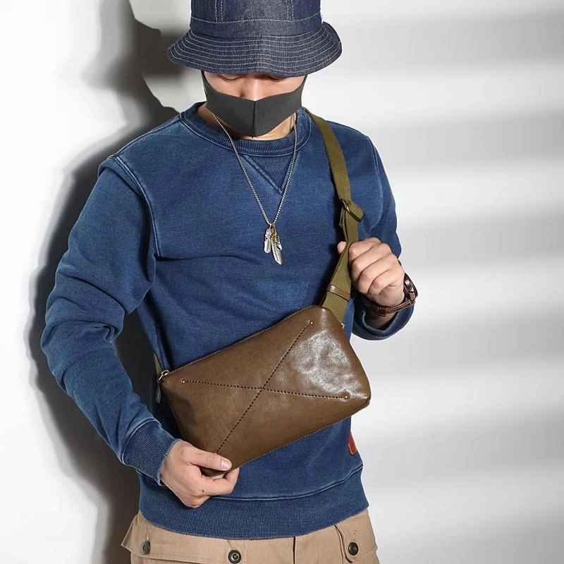 Cool Black LEATHER MEN'S 8 INCHES Small Side BAGs Sling MESSENGER BAG Chest BAG FOR MEN Smart Storage Functional Functionality