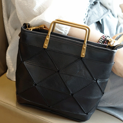 Everyday Utility Vintage Womens Leather Black Tote Handbag Purse Quilted Brown Leather Shoulder Bag Tote