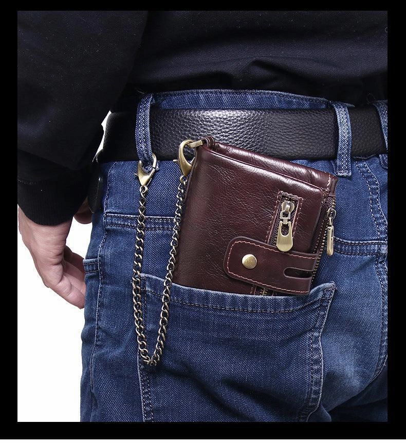 Luxurious leather wallet RFID Anti-Theft Brush Wallet, Oil Wax Cowhide Multi-Functional Double-Zip Men's Leather Wallet