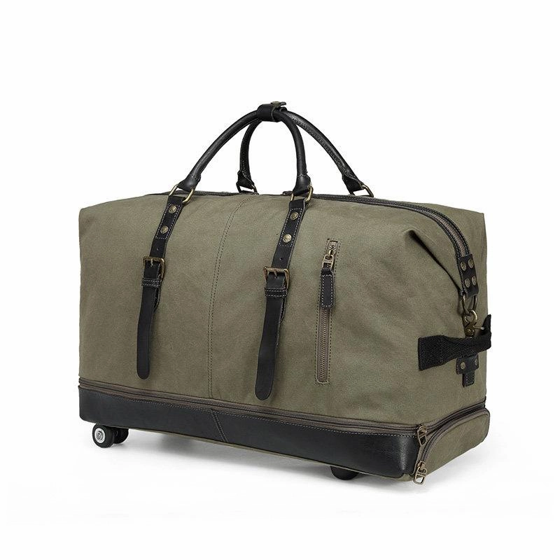 Army Green Canvas Mens Travel Bag Weekender Bag Business Hand Bag Large Travel Bag for Men Fishing Trip Multi Storage