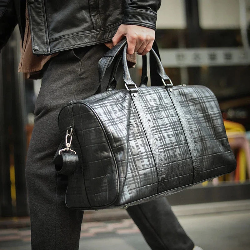Overnight Setup Luxury Men??s Italian Full Grain Leather Duffle Bag, Handmade Premium Crocodile Pattern Weekender Bag for Travel & Business