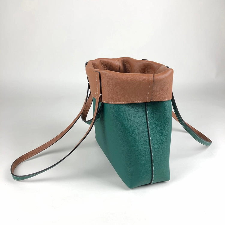 Classic Casual Cute Womens Green&Brown Leather Shoulder Tote Bag Best Tote Handbag Shopper Bag Purse for Ladies