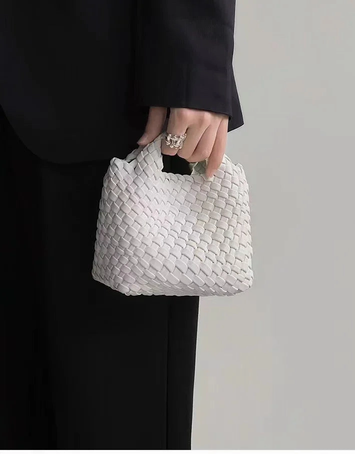 Handwoven Vegan Leather Mini Bucket Bag, Leather Basket Handbag   Crossbody Chain (20  Colours) Daily Carry Solution