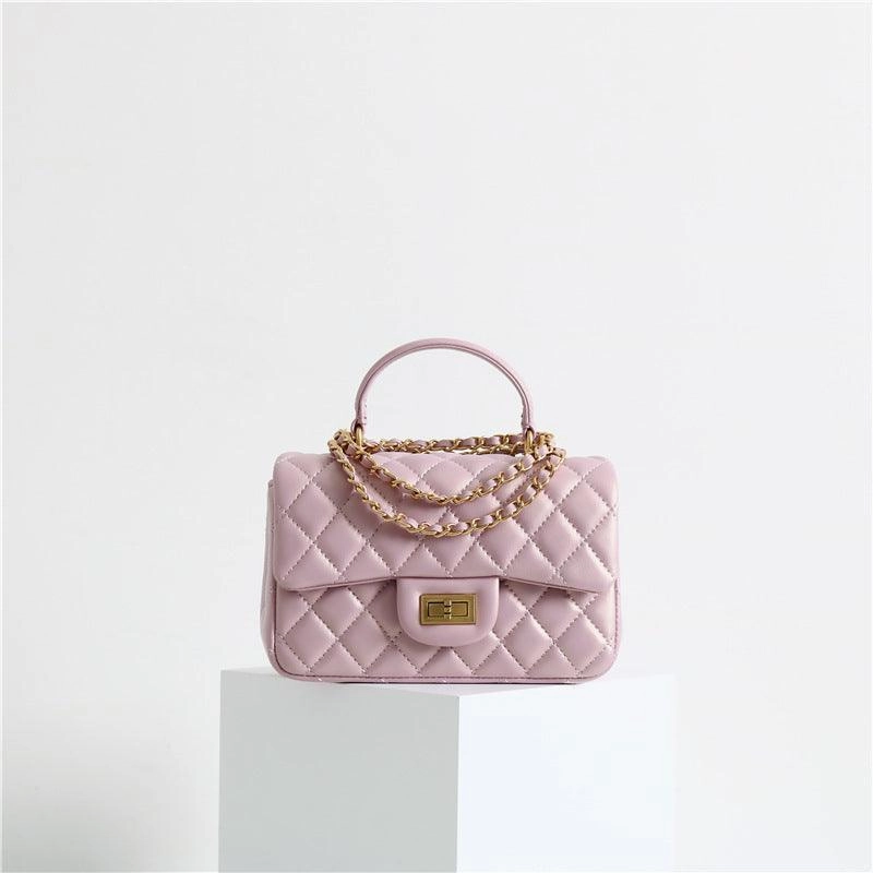 Luxury Detail Light Appeal Quilted Sheepskin Leather Crossbody Bag, Classic Flap Bag Genuine Leather Shoulder Bag, Minimalist Quilted Evening Bag, Chain Leather Designer Inspired Bag