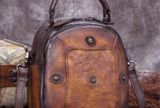 Genuine Leather Handbag Vintage Rivet Crossbody Bag Shoulder Bag Purse For Women Classic Feature Classic Style
