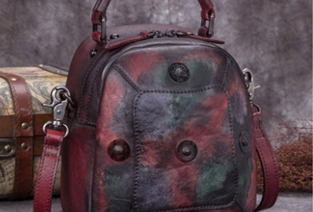 Classic Look Outdoor Style Genuine Leather Handbag Vintage Rivet Crossbody Bag Shoulder Bag Purse For Women