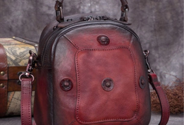 Smart Outfit Portable Storage Genuine Leather Handbag Vintage Rivet Crossbody Bag Shoulder Bag Purse For Women