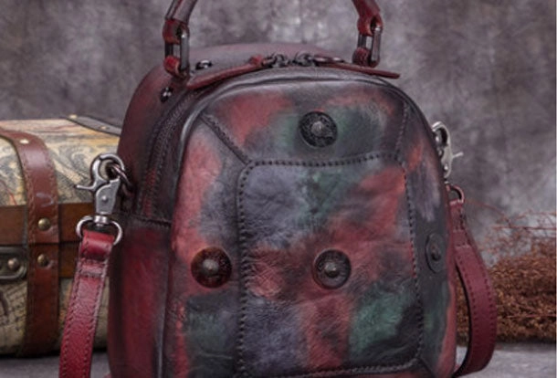 Genuine Leather Handbag Vintage Rivet Crossbody Bag Shoulder Bag Purse For Women Compact Appearance Fashion Texture