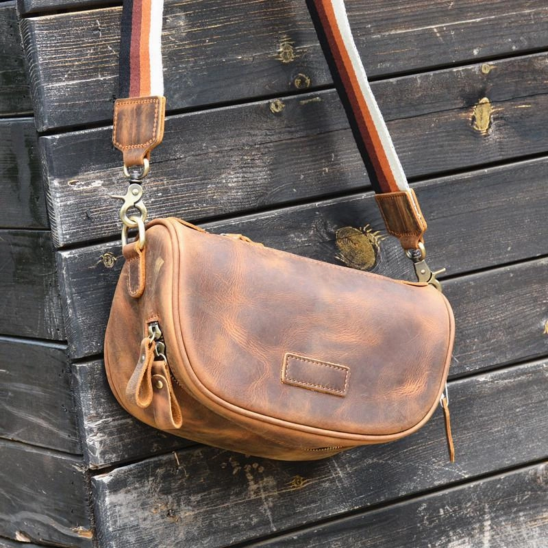 Brown LEATHER MEN'S Small Side bag Brown Saddle Bag MESSENGER BAG Brown Courier Bag FOR MEN Simple Function Trendy Gear