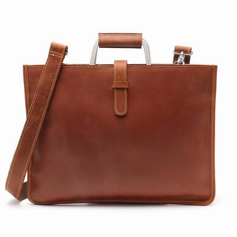 Compact Utility Slim Brown Leather Men's 13 inches Side Courier Bag Messenger Bag Briefcase Work Purse For Men