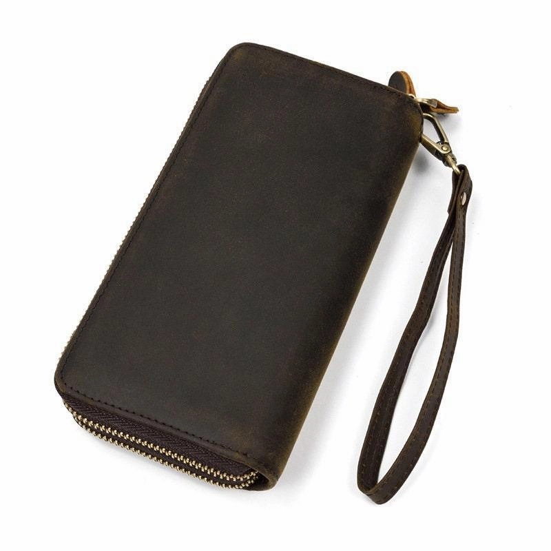 Full Grain Leather Long Wallet, Mens Zipper Wallet, Women Bifold Wallet, Heavy Duty Double-Layer Cowhide Tall Wallet, Fathers Gift for Him Refined Luxury