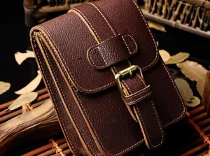 Small Leather Belt Pouch Mens Holsters Belt Cases Cell Phone Waist Pouch for Men Slim Profile