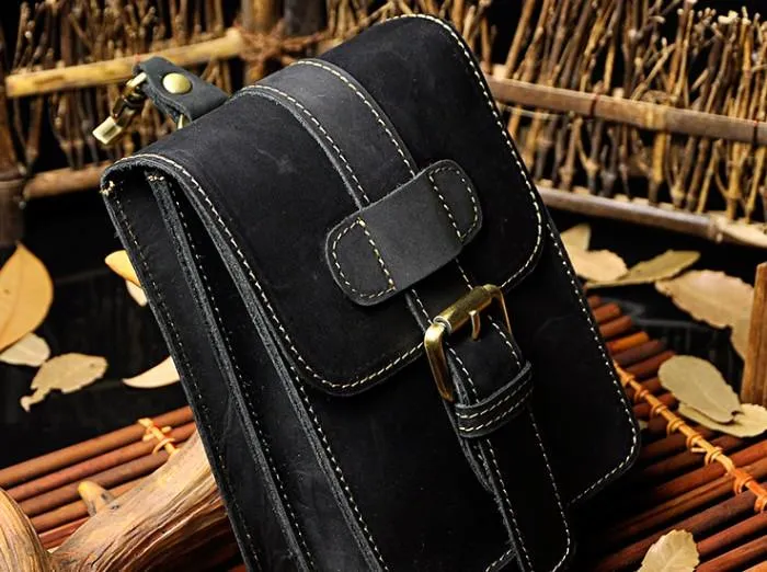 Neat Stitching Classic Symmetry Small Leather Belt Pouch Mens Holsters Belt Cases Cell Phone Waist Pouch for Men