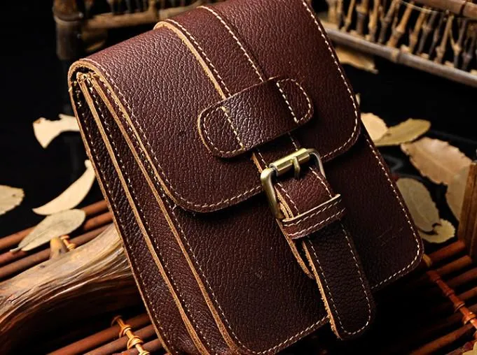 Small Leather Belt Pouch Mens Holsters Belt Cases Cell Phone Waist Pouch for Men Slim Profile