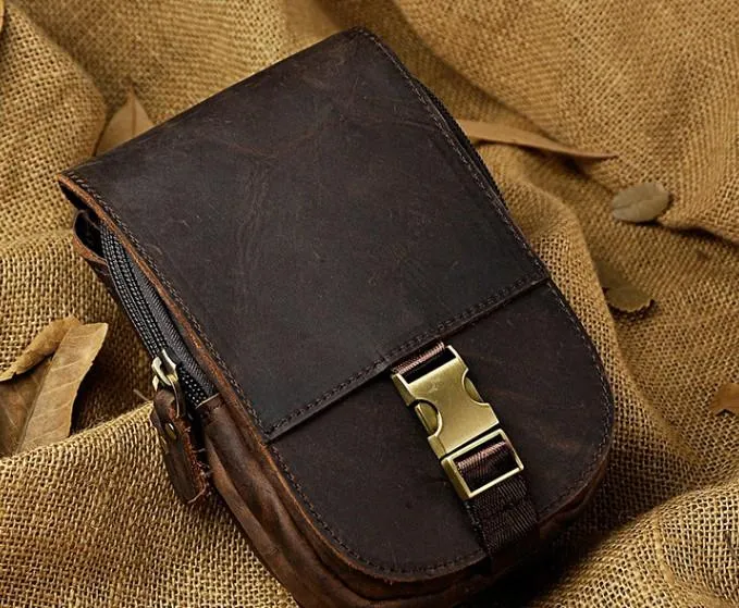 Stylish Fit Small Mens Leather Belt Pouch Holster Belt Cases Cell Phone Waist Pouch for Men